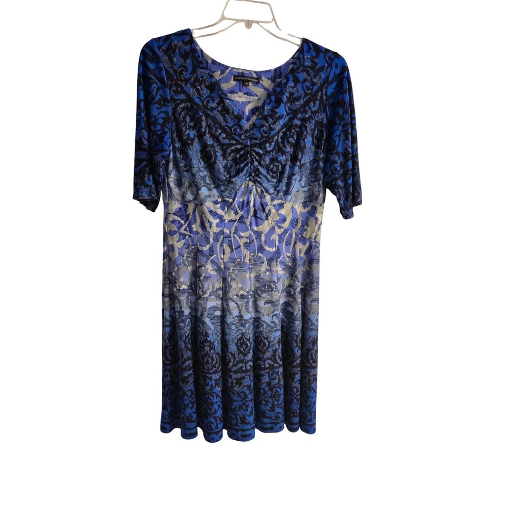 Chris McLaughlin Plus Size 14W Blue Ombre Damask Ruched Knit Dress Boho Money